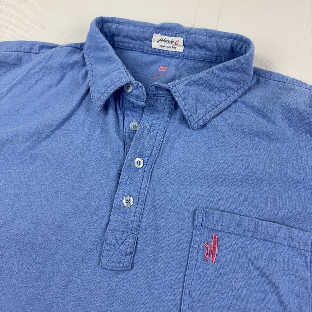 Johnnie-O Polo Shirt Mens 2XL Blue Pocket Surf Logo Short Sleeve West Coast Prep